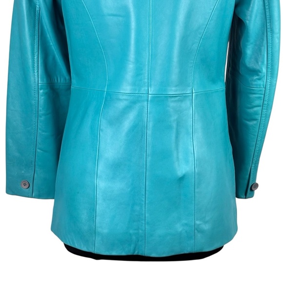 BERNARDO Y2K TEAL OVERSIZE LEATHER BUTTON DOWN BLAZER JACKET CAR COAT - Picture 12 of 16
